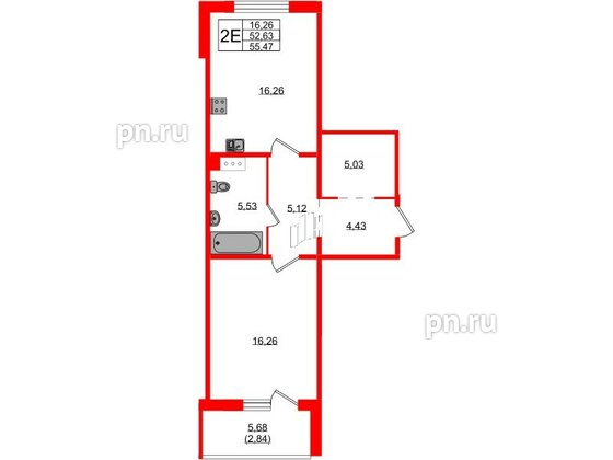 Квартира в ЖК «IQ», 1 комнатная, 54.9 м², 1 этаж