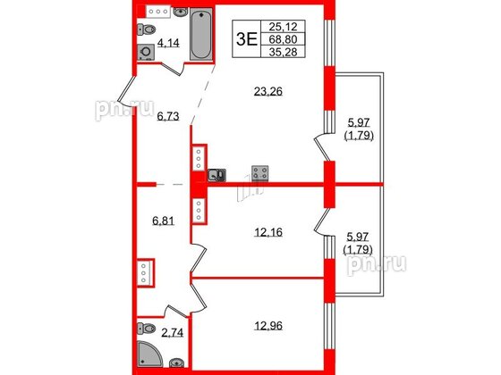 Квартира в ЖК «IQ», 2 комнатная, 72.33 м², 9 этаж