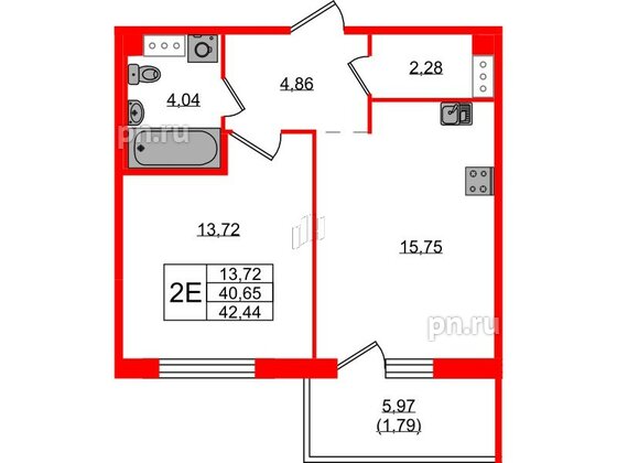 Квартира в ЖК «IQ», 1 комнатная, 42.44 м², 4 этаж