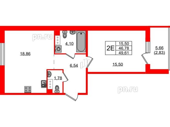 Квартира в ЖК «IQ», 1 комнатная, 49.61 м², 2 этаж