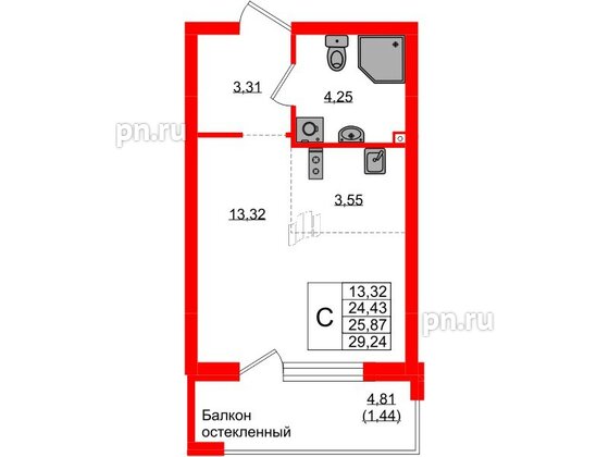 Квартира в ЖК «Консул», студия, 25.87 м², 1 этаж