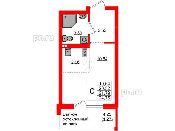 Квартира в ЖК «Консул», студия, 21.79 м², 9 этаж