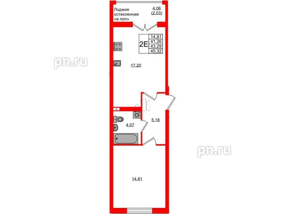 Квартира в ЖК «Консул», 1 комнатная, 43.29 м², 9 этаж