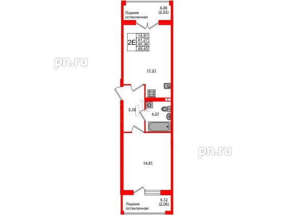 Квартира в ЖК «Консул», 1 комнатная, 45.36 м², 3 этаж