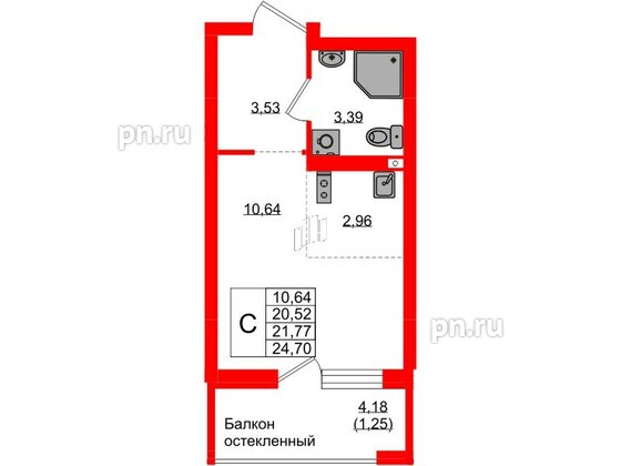 Квартира в ЖК «Консул», студия, 21.77 м², 9 этаж