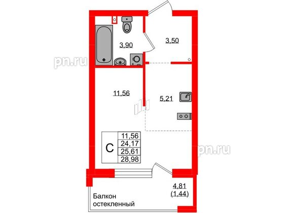 Квартира в ЖК «Консул», студия, 25.61 м², 1 этаж