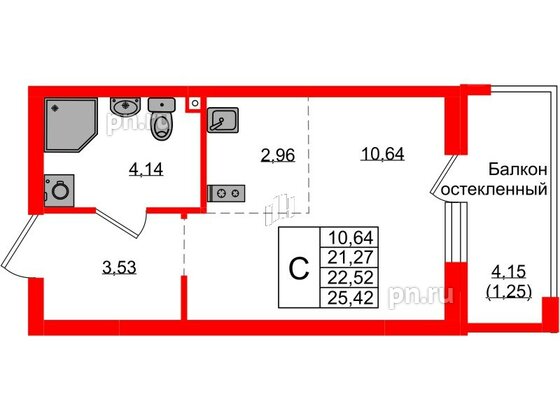 Квартира в ЖК «Консул», студия, 22.52 м², 1 этаж