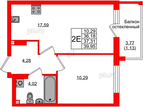 Квартира в ЖК «Консул», 1 комнатная, 37.31 м², 8 этаж