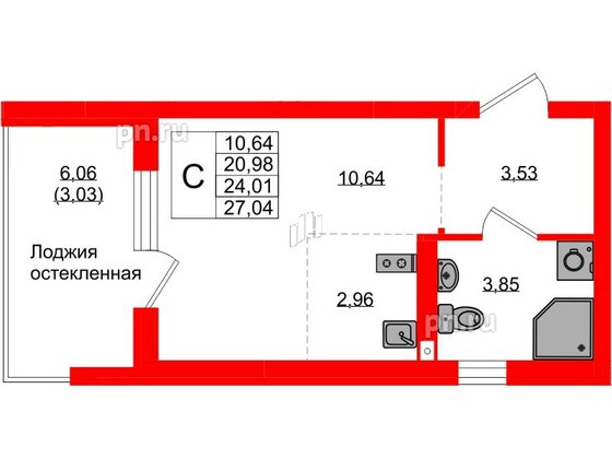 Квартира в ЖК «Консул», студия, 24.01 м², 4 этаж