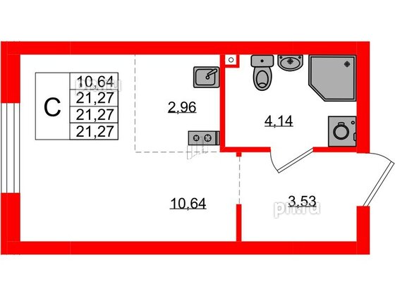 Квартира в ЖК «Консул», студия, 21.27 м², 1 этаж