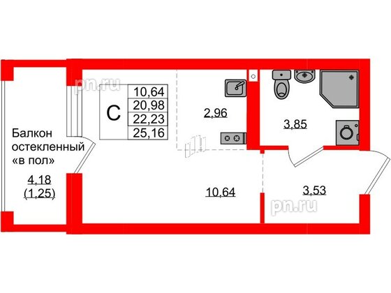 Квартира в ЖК «Консул», студия, 22.23 м², 9 этаж