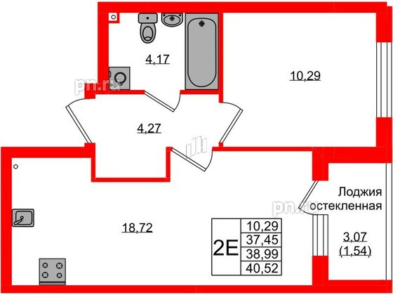 Квартира в ЖК «Консул», 1 комнатная, 38.99 м², 1 этаж