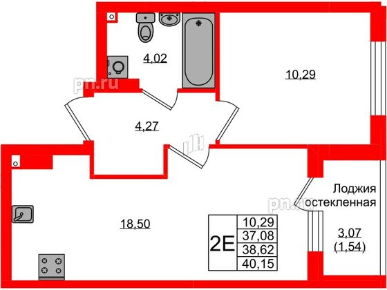 Квартира в ЖК «Консул», 1 комнатная, 38.62 м², 3 этаж