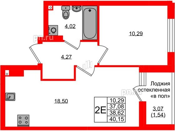 Квартира в ЖК «Консул», 1 комнатная, 38.62 м², 9 этаж