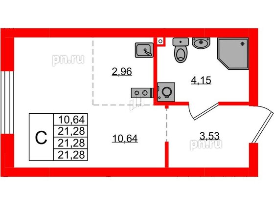 Квартира в ЖК «Консул», студия, 21.28 м², 1 этаж