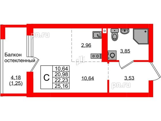 Квартира в ЖК «Консул», студия, 22.23 м², 6 этаж