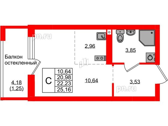 Квартира в ЖК «Консул», студия, 22.23 м², 9 этаж