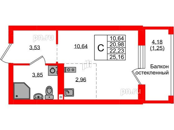 Квартира в ЖК «Консул», студия, 22.23 м², 3 этаж