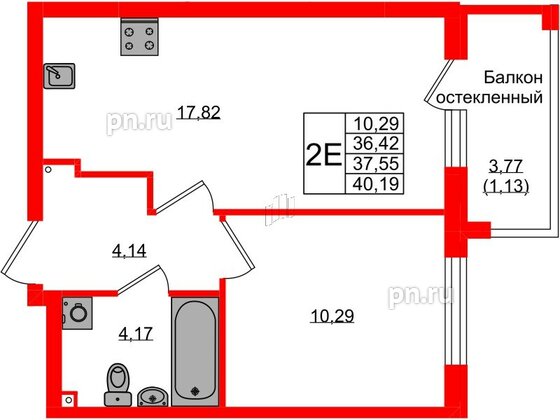 Квартира в ЖК «Консул», 1 комнатная, 37.55 м², 1 этаж