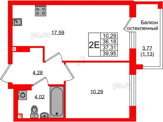 Квартира в ЖК «Консул», 1 комнатная, 37.31 м², 3 этаж