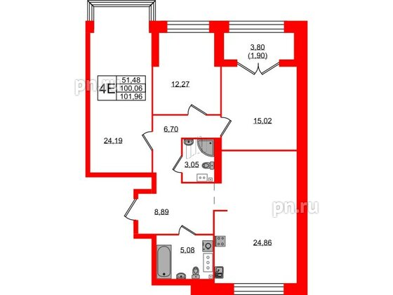 Квартира в ЖК Наука, 3 комнатная, 101.96 м², 9 этаж