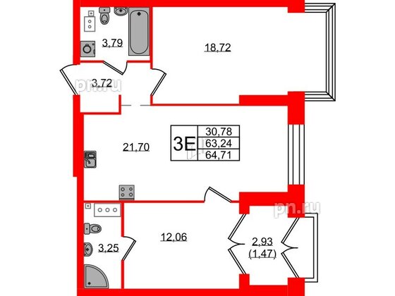 Квартира в ЖК Наука, 2 комнатная, 64.71 м², 10 этаж