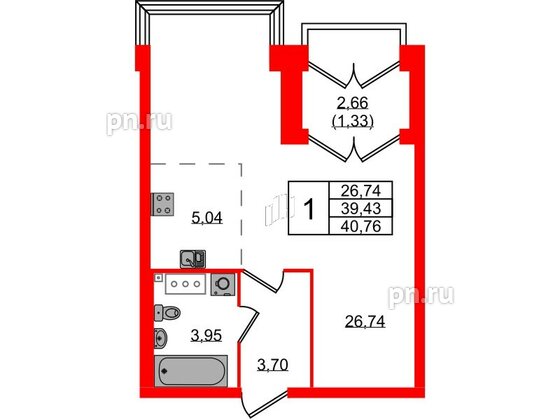 Квартира в ЖК Наука, 1 комнатная, 40.76 м², 10 этаж