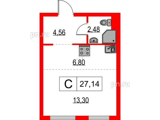 Квартира в ЖК Таллинский парк, студия, 27.14 м², 2 этаж