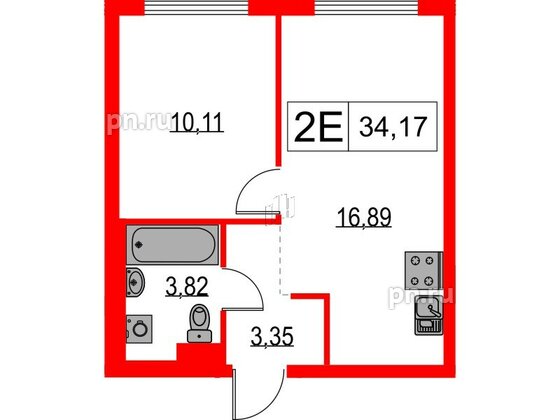 Квартира в ЖК Таллинский парк, 1 комнатная, 34.17 м², 7 этаж