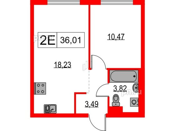 Квартира в ЖК Таллинский парк, 1 комнатная, 36.01 м², 7 этаж