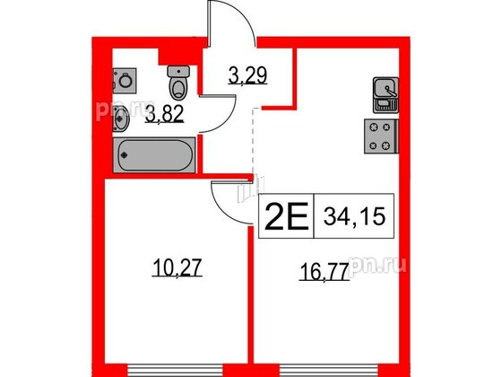 Квартира в ЖК Таллинский парк, 1 комнатная, 34.15 м², 9 этаж