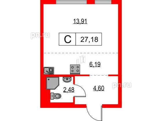 Квартира в ЖК Таллинский парк, студия, 27.18 м², 8 этаж