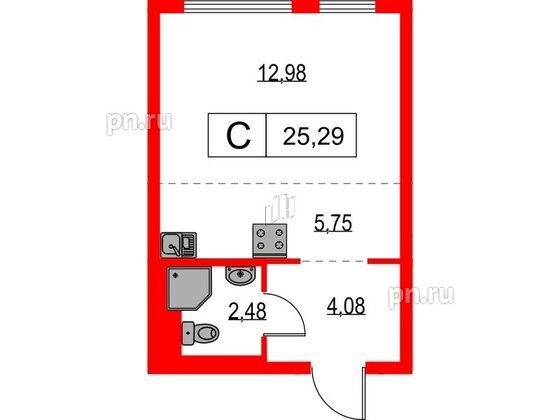 Квартира в ЖК Таллинский парк, студия, 25.29 м², 9 этаж