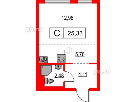 Квартира в ЖК Таллинский парк, студия, 25.33 м², 7 этаж