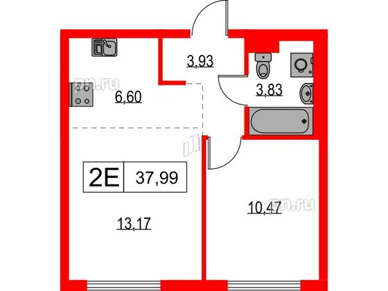 Квартира в ЖК Таллинский парк, 1 комнатная, 37.99 м², 6 этаж