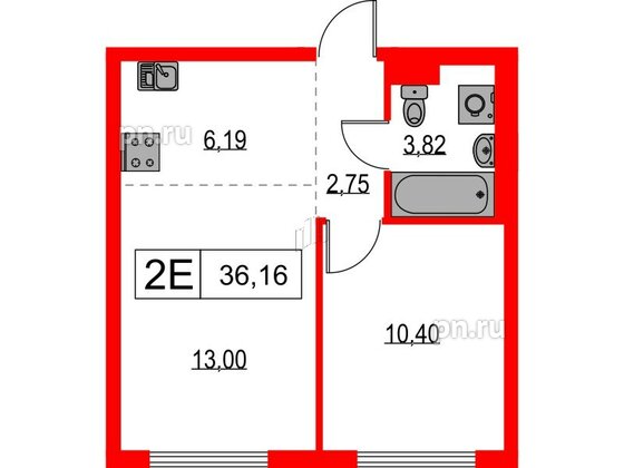 Квартира в ЖК Таллинский парк, 1 комнатная, 36.16 м², 4 этаж