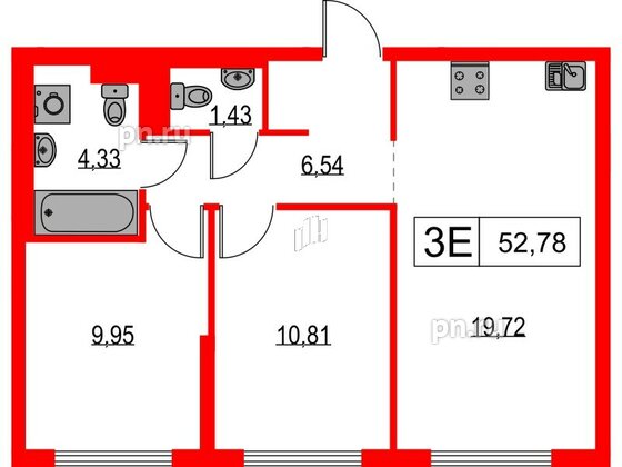 Квартира в ЖК Таллинский парк, 2 комнатная, 52.78 м², 8 этаж