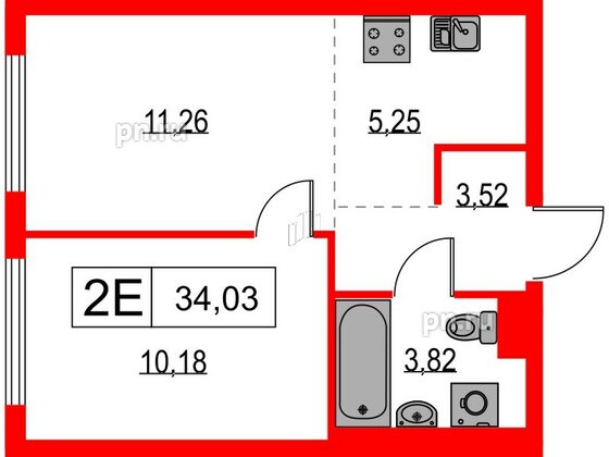 Квартира в ЖК Таллинский парк, 1 комнатная, 34.03 м², 6 этаж