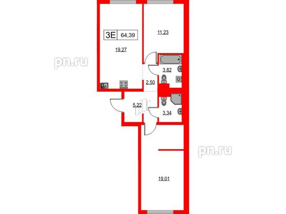 Квартира в ЖК Таллинский парк, 2 комнатная, 64.39 м², 7 этаж