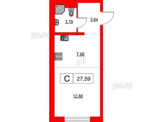 Квартира в ЖК Таллинский парк, студия, 27.59 м², 1 этаж