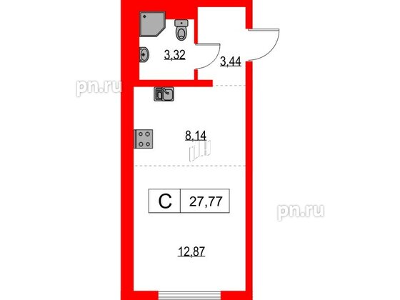 Квартира в ЖК Таллинский парк, студия, 27.77 м², 3 этаж