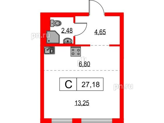 Квартира в ЖК Таллинский парк, студия, 27.18 м², 5 этаж