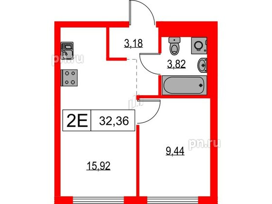 Квартира в ЖК Таллинский парк, 1 комнатная, 32.36 м², 7 этаж