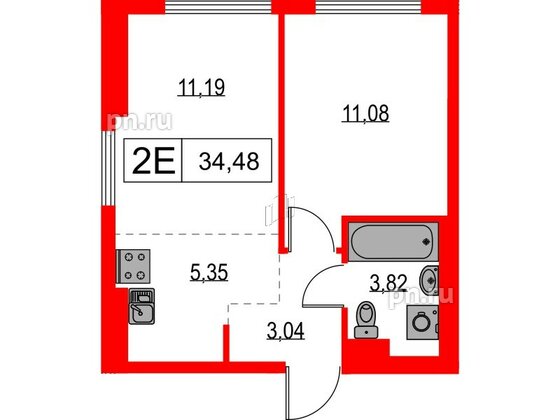 Квартира в ЖК Таллинский парк, 1 комнатная, 34.48 м², 6 этаж