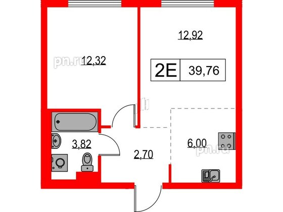 Квартира в ЖК Таллинский парк, 1 комнатная, 39.76 м², 6 этаж