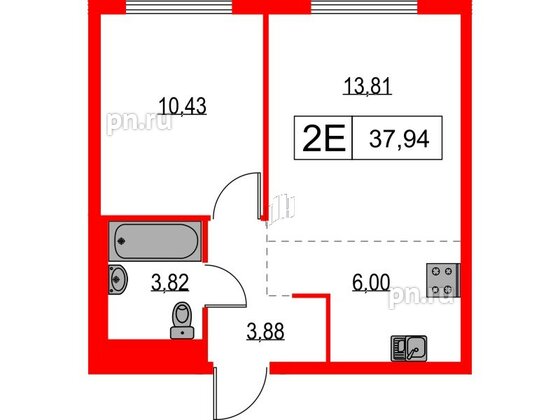 Квартира в ЖК Таллинский парк, 1 комнатная, 37.94 м², 6 этаж