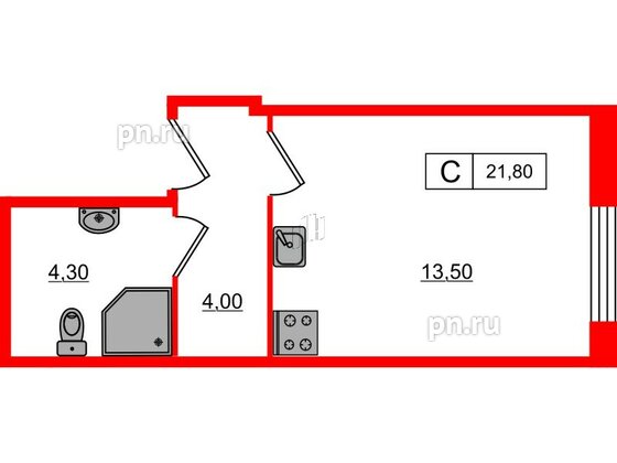 Апартаменты в ЖК PROMENADE, студия, 21.8 м², 2 этаж