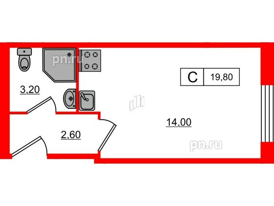 Апартаменты в ЖК PROMENADE, студия, 19.8 м², 2 этаж