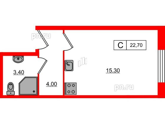 Апартаменты в ЖК PROMENADE, студия, 22.7 м², 2 этаж