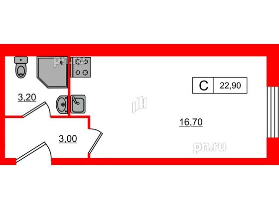 Апартаменты в ЖК PROMENADE, студия, 22.9 м², 2 этаж